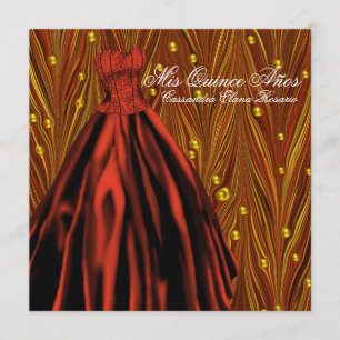 Gold Pearls Red Dress Red Gold Quinceanera Einladung