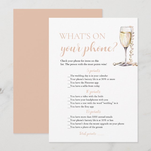 Gold Pearls und Prosecco Was ist auf Ihrem Handysp Einladung (Vorne/Hinten)