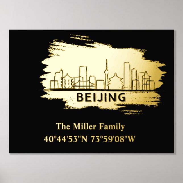 Gold Peking skyline Längengrad Foliendrucke (Vorderseite)