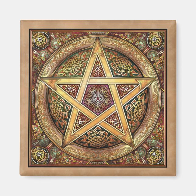 Gold Pentagramm Square Magnet (Vorne)