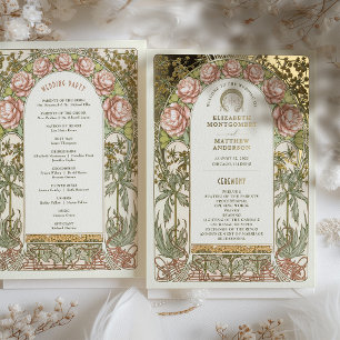 Gold Peonies Vintage Wedding Program Folieneinladung