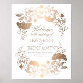 Gold Peonies Wreath Elegantes Hochzeitsszenario Poster