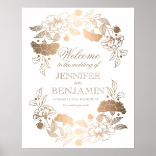 Gold Peonies Wreath Elegantes Hochzeitsszenario Poster