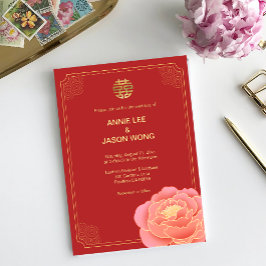 Gold Peony Double Xi chinesische Hochzeitseinladun Ankündigung