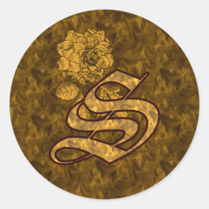 Gold Peony Elegant Monogram Initial S Runder Aufkleber