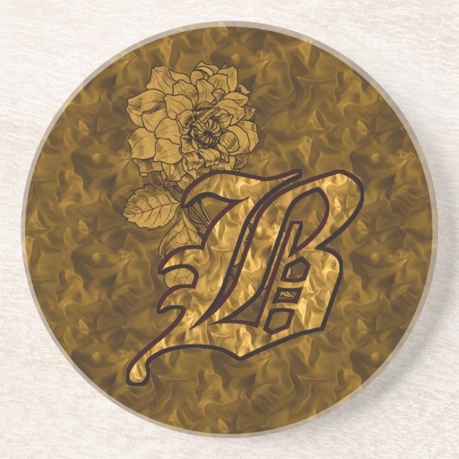 Gold Peony Monogram Initial B Sandstein Untersetzer (Vorne)