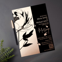 Gold Peony QR Code Einladung für Schwarze und Rose