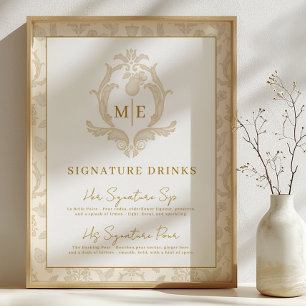 Gold Perfect Pear Signature Drinks Bar Sign Poster