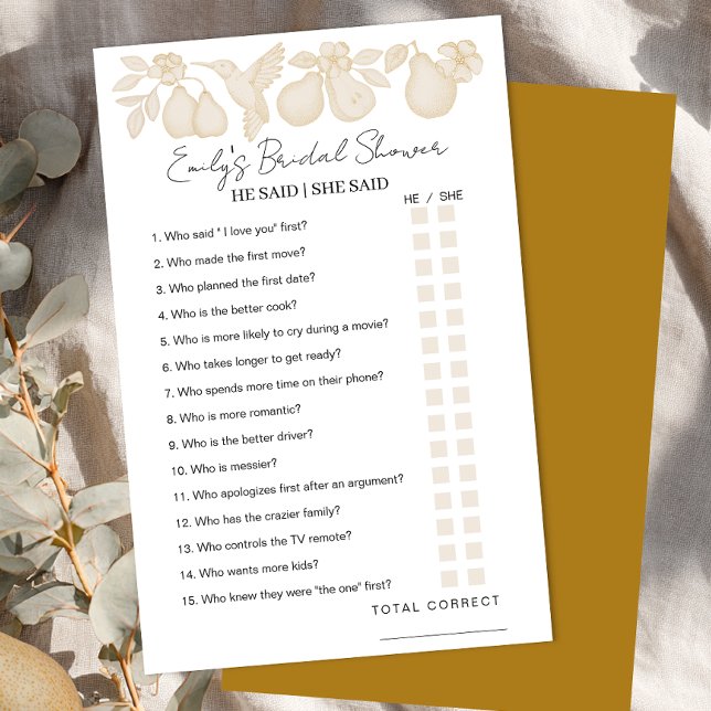 Gold Perfekte Birne Brautparty sagte er sagte, sie (He said / She said)