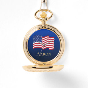 Gold Personalisierte American Flag Pocket Watch Armbanduhr