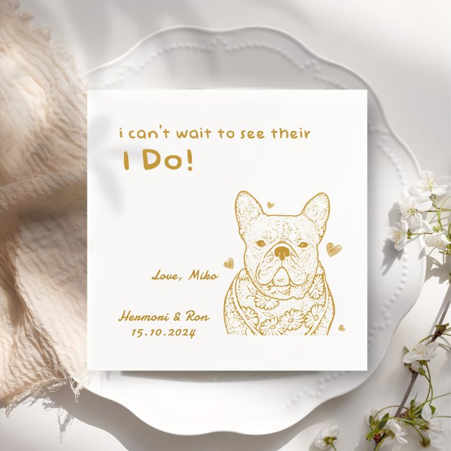 Gold Personalisierte Hunde Einfache Hochzeit Serviette (Von Creator hochgeladen)