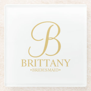 Gold Personalisierte Monogramm und Name Bridesmaid Glasuntersetzer