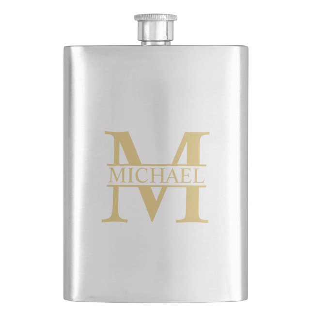 Gold Personalisierte Monogramm und Name Flachmann (Vorderseite)