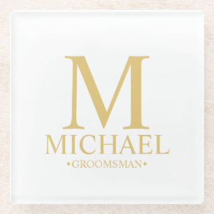 Gold Personalisierte Monogramm und Name Trauzeuge Glasuntersetzer