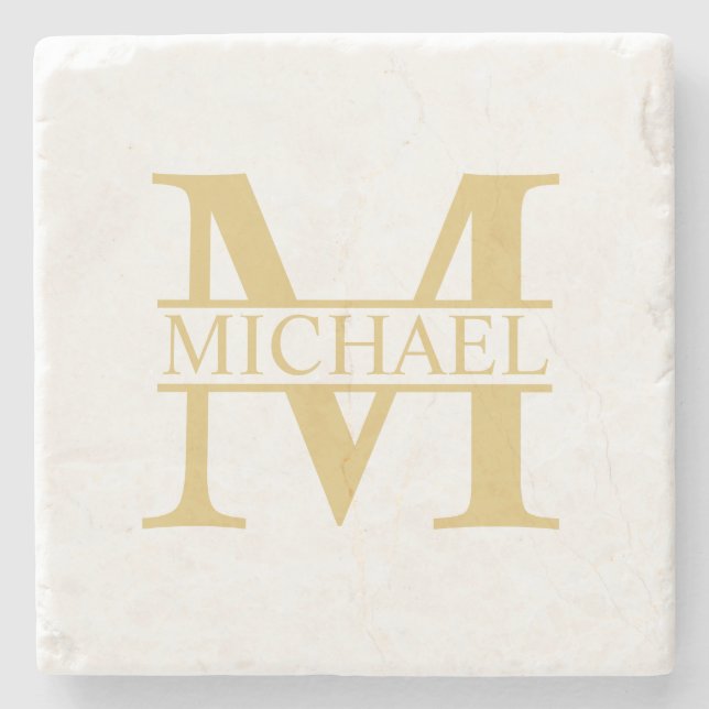 Gold Personalisiertes Monogramm und Name Steinuntersetzer (Vorderseite)
