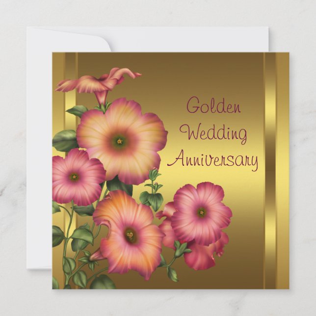 Gold Petunias Golden 50. Hochzeitstag Einladung (Vorderseite)