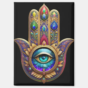 Gold Pfau Farben Hamsa Grüner Saphir Drittes Auge Magnet