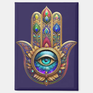 Gold Pfau Farben Hamsa Grüner Saphir Drittes Auge Magnet