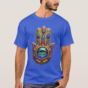 Gold Pfau Farben Hamsa Grüner Saphir Drittes Auge T-Shirt