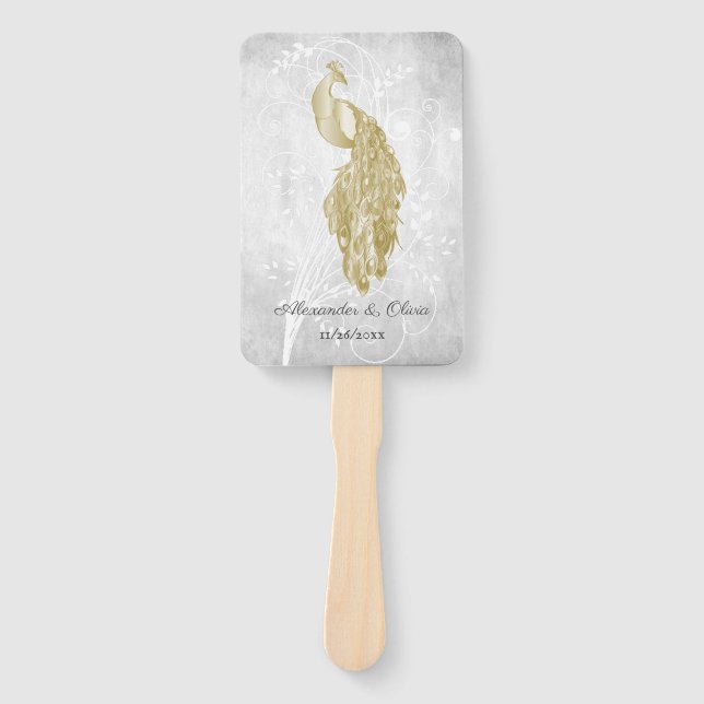 Gold Pfau Gastgeschenk Hochzeit Hand Fan Fächer (Vorderseite)