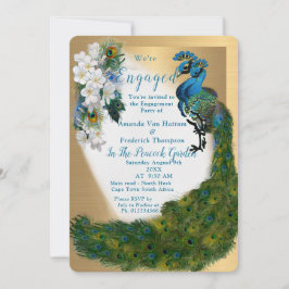 Gold, Pfauen, Federn auf grüner Seide Einladung