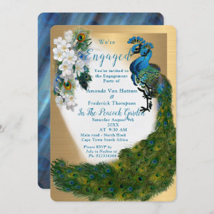 Gold, Pfauen, Federn auf grüner Seide Einladung