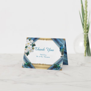 Gold, PfauenFedern auf Smaragdgrüner Seide Dankeskarte