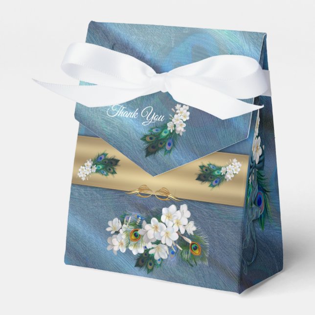 Gold, PfauenFedern auf Smaragdgrüner Seide Geschenkschachtel (Vorderseite)