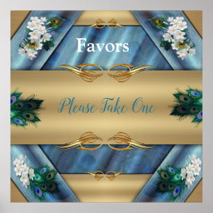 Gold, PfauenFedern auf Smaragdgrüner Seide Poster