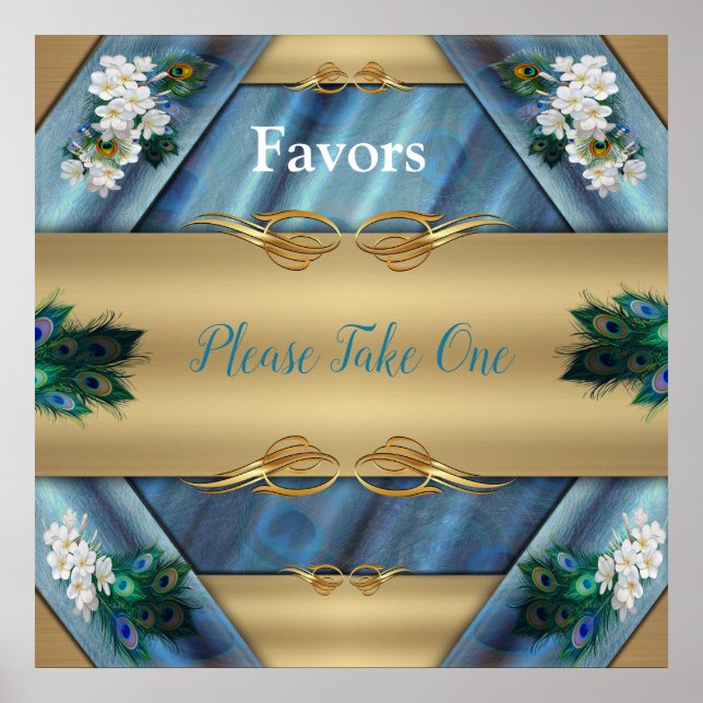 Gold, PfauenFedern auf Smaragdgrüner Seide Poster (Vorne)