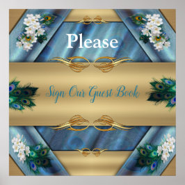 Gold, PfauenFedern auf Smaragdgrüner Seide Poster