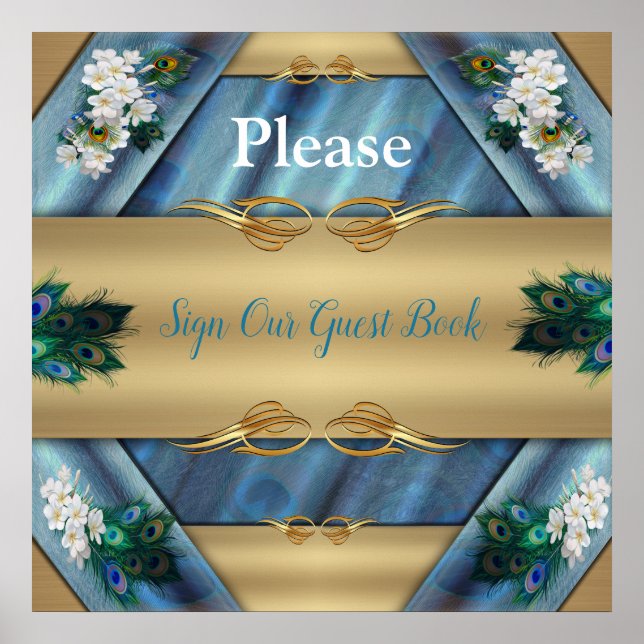 Gold, PfauenFedern auf Smaragdgrüner Seide Poster (Vorne)