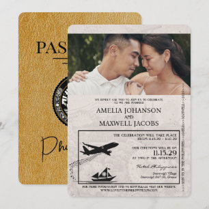 Gold Philippinen Reisepass Hochzeits-Einladung Einladung