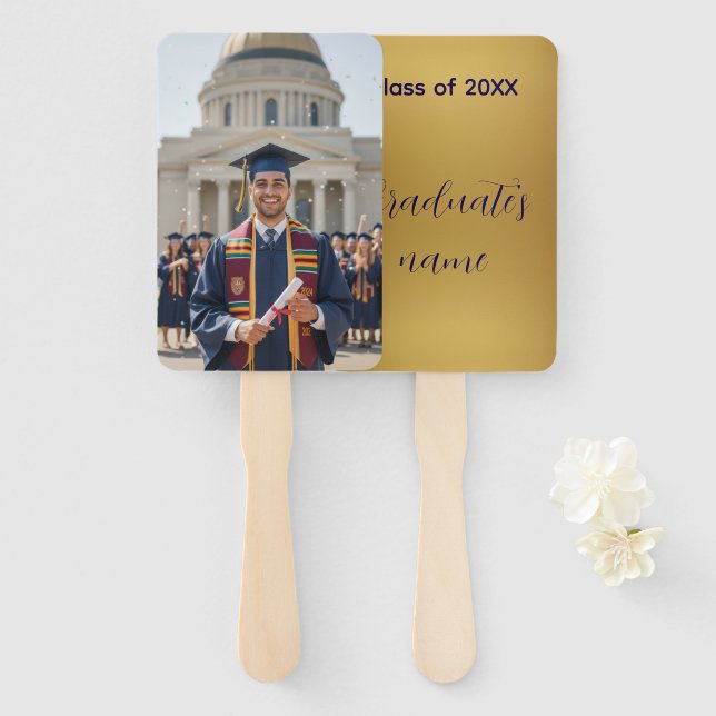 Gold Photo Personalized Graduation Fan Fächer (Vorne und Hinten)