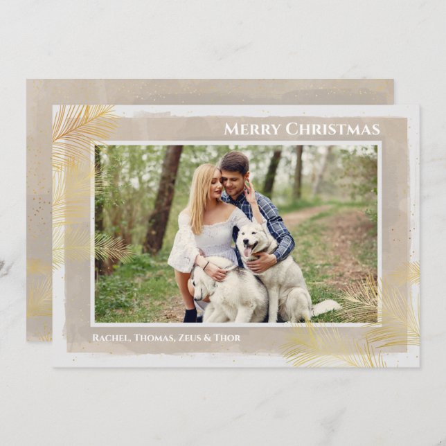 Gold Pines Christmas Foto Feiertagskarte (Vorne/Hinten)