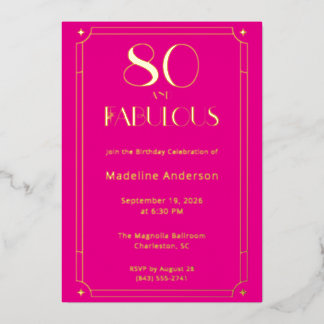 Gold Pink 80 & Fabulous Foto 80. Geburtstag Folieneinladung