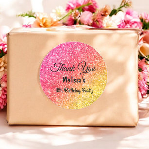 Gold Pink Birthday Yellow Danke Aufkleber