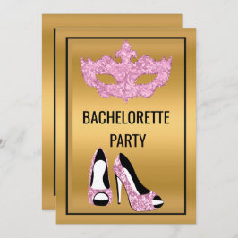 GOLD PINK BLACK BACHELORETTE MASQUERADE PARTY EINLADUNG