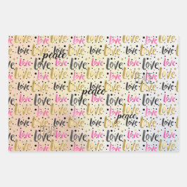 Gold Pink Black Confetti Liebe Peace Glitzer Geschenkpapier Set
