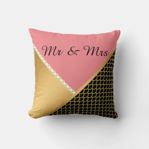 GOLD PINK BLACK MERMAID DESIGN WEDING PILLOW KISSEN