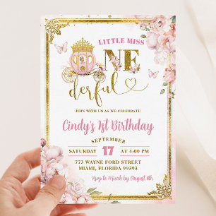 Gold Pink Blonde Prinzessin Onederday Einladung
