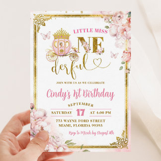 Gold Pink Blonde Prinzessin Onederday Einladung