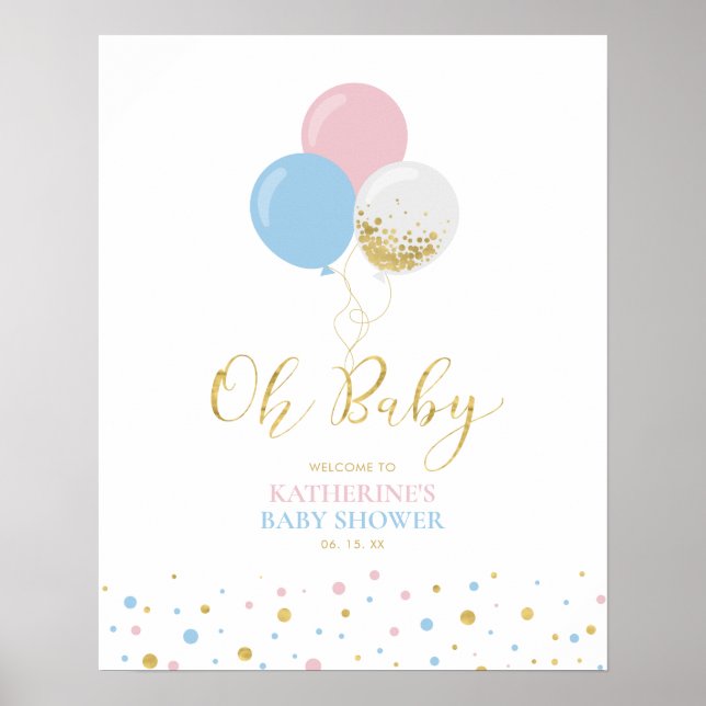Gold Pink Blue Gender Reveal Baby Shower Welcome Poster (Vorne)