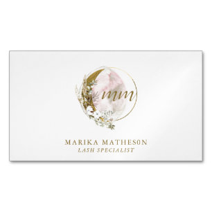 Gold Pink Blush Monogram Watercolor Celestie Magnetische Visitenkarte