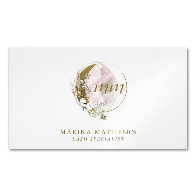 Gold Pink Blush Monogram Watercolor Celestie Magnetische Visitenkarte (Vorderseite)