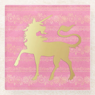 Gold & Pink Boho-Muster & Einhorn Glasuntersetzer