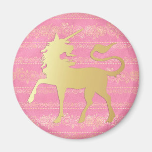 Gold & Pink Boho-Muster & Einhorn Magnet