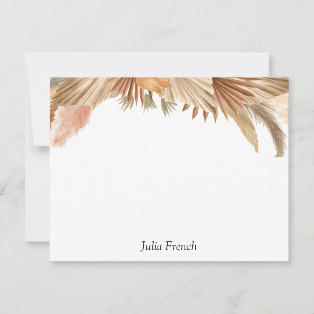 Gold Pink Boho Pampas Grass Flat Note Card Mitteilungskarte (Vorderseite)