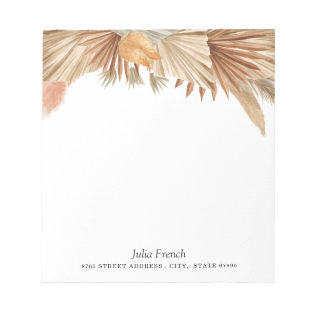 Gold Pink Boho Pampas Grass Notepad Notizblock (Vorderseite)