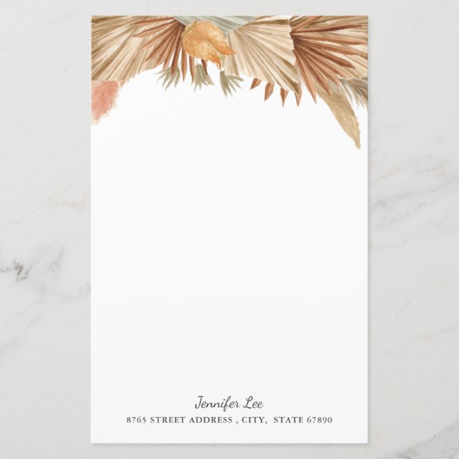 Gold Pink Boho Pampas Grass Stationpapier (Vorderseite)